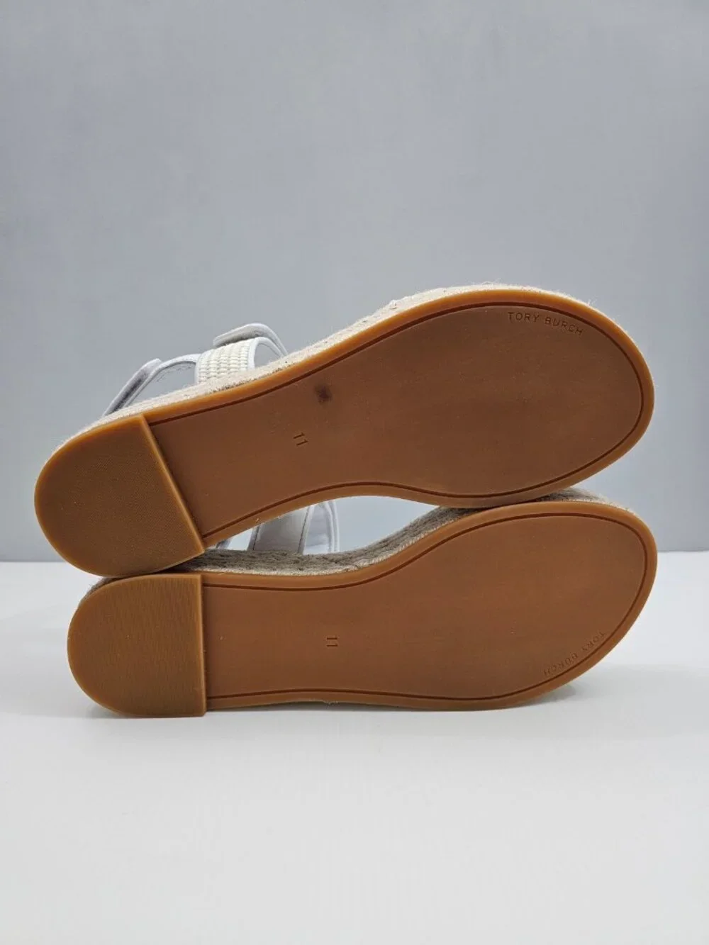 Tory Burch Diego Raffia Sport Espadrille Sandal Womens 11 White Leather Platform